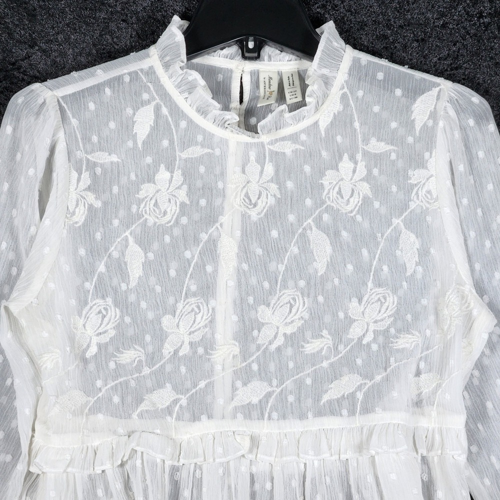 Anthropologie Meadow Rue Ruffle Sheer Top Dot Floral Embroidered Peplum Blouse 6